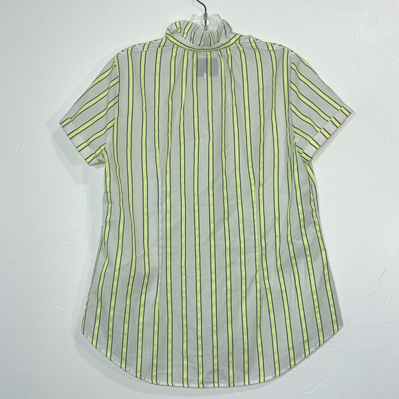 Rochelle Behrens The Shirt Short Sleeve Ruffled Collar Fluorescent Stripe Top - Picture 9 of 12